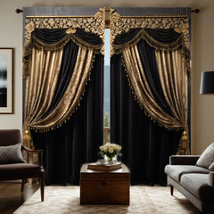 2 pieces of HD digital black European luxury luxury curtain home decoration style decoration living room bedroom rod curtain eff - SHOWLU FASHION STORE