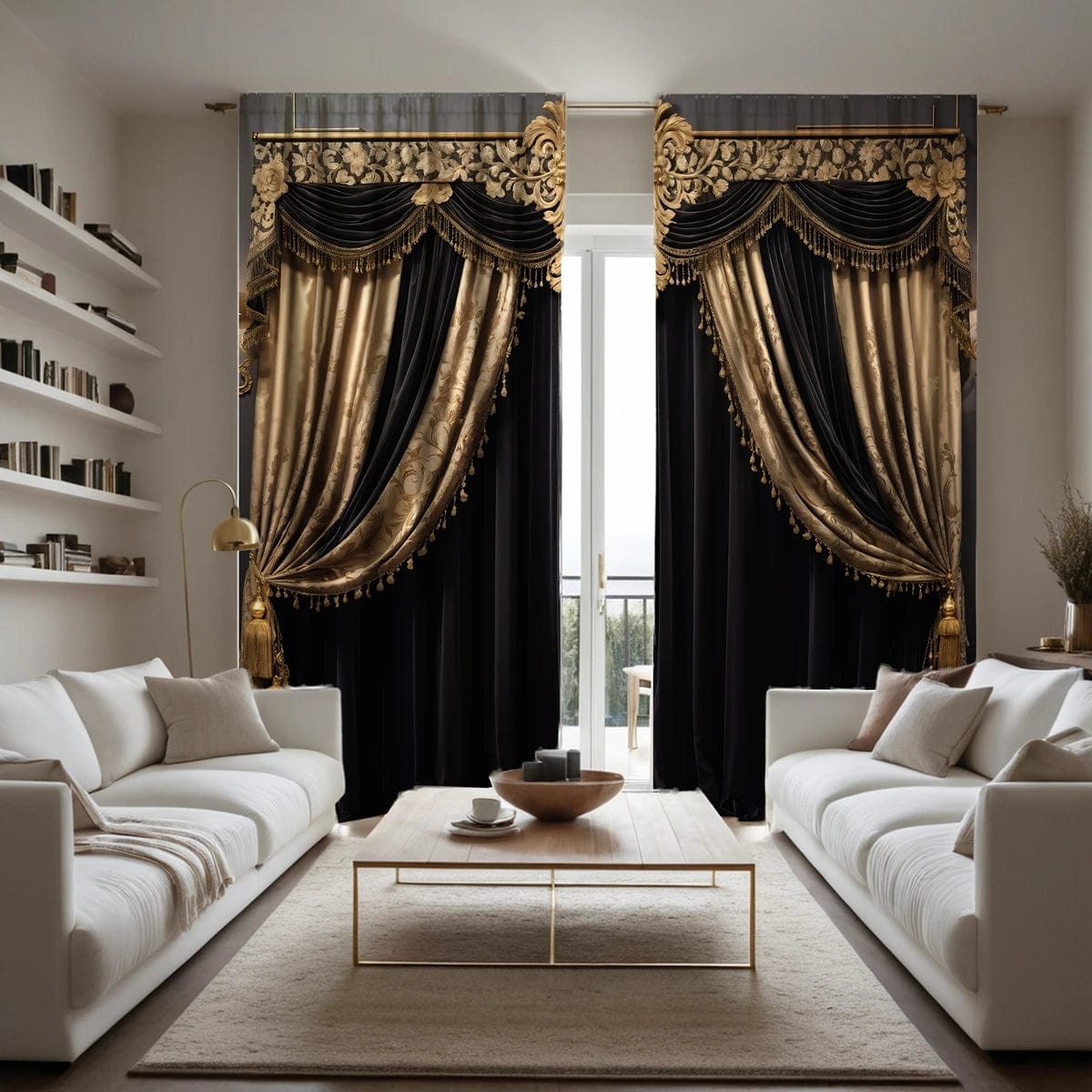 2 pieces of HD digital black European luxury luxury curtain home decoration style decoration living room bedroom rod curtain eff - SHOWLU FASHION STORE