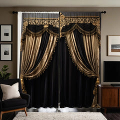 2 pieces of HD digital black European luxury luxury curtain home decoration style decoration living room bedroom rod curtain eff - SHOWLU FASHION STORE