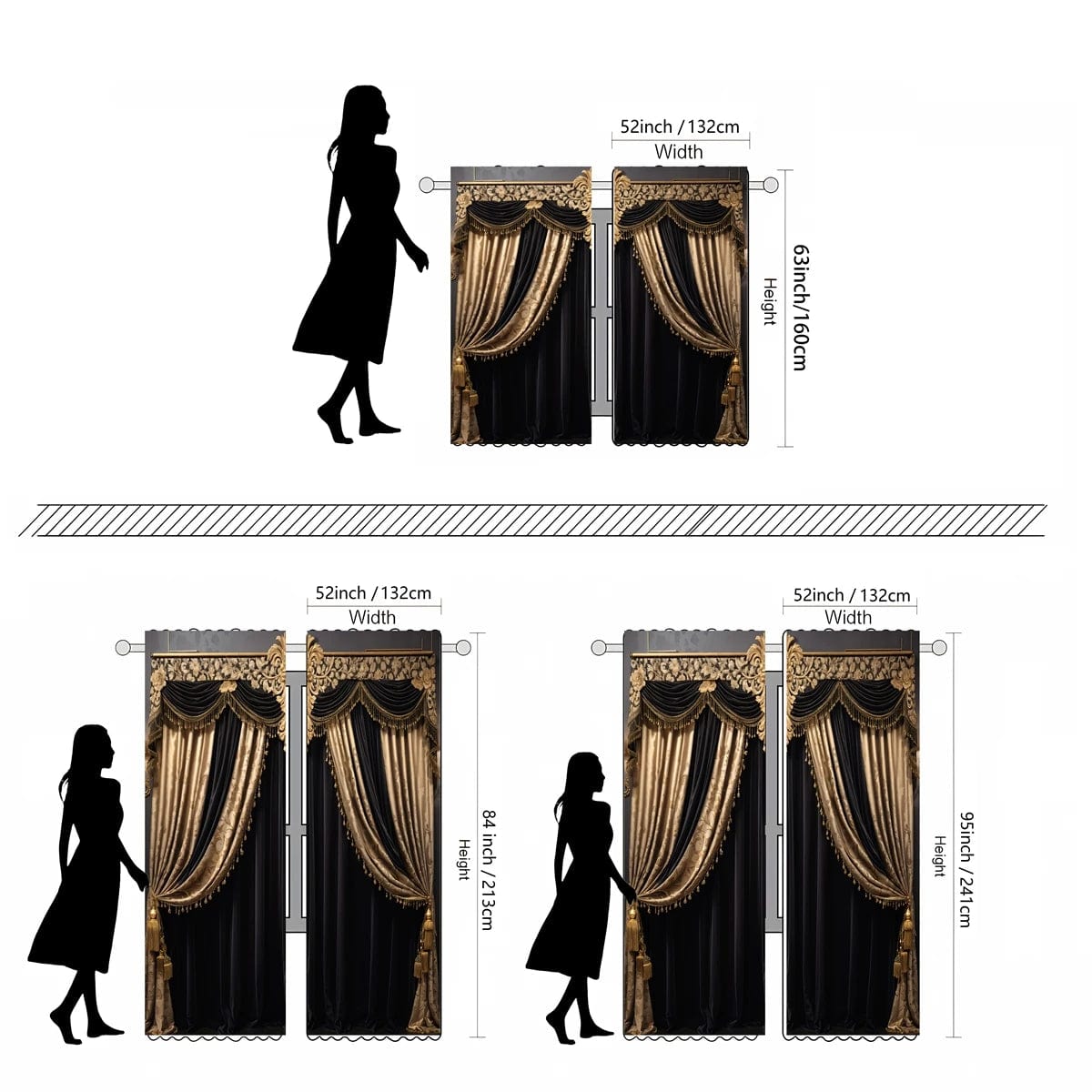 2 pieces of HD digital black European luxury luxury curtain home decoration style decoration living room bedroom rod curtain eff - SHOWLU FASHION STORE