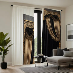 2 pieces of HD digital black European luxury luxury curtain home decoration style decoration living room bedroom rod curtain eff - SHOWLU FASHION STORE