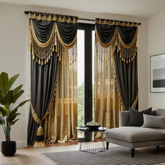 2 pieces of HD digital curtain printing simulation valance Yellow light luxury atmosphere villa gold home decoration style decor - SHOWLU FASHION STORE