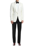 Showlu Fashion men's 2-piece slim fit suit with white blazer and black pants, tailored for formal or business occasions.