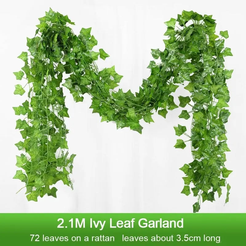 Artificial ivy leaf garland by Showlu Fashion Store, 2.1 meters long with lush green silk leaves for home or wedding décor.