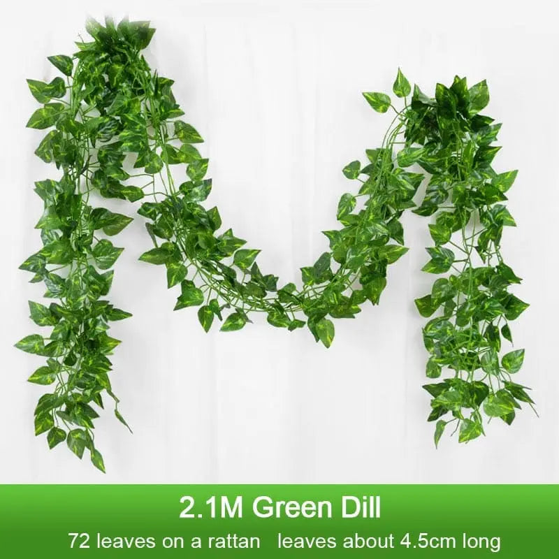 Artificial ivy leaf garland, 2.1 meters long, with lush green silk vines for wall decor, wedding, or garden decoration.