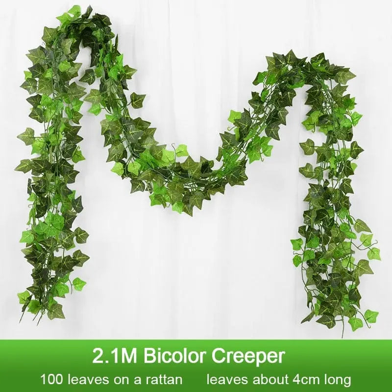 Artificial ivy leaf garland from Showlu Fashion Store, 2.1 meters long, silk hanging vine for home, garden, wedding, or party decor.