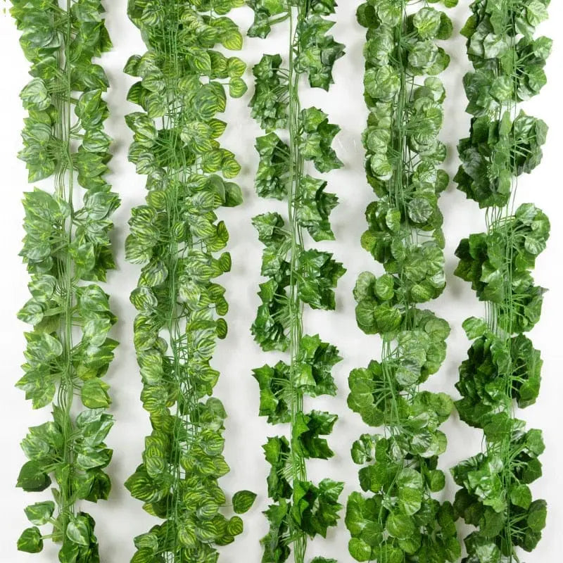 Artificial ivy leaf garland, 2.1 meters long, with lush green silk leaves for home, garden, or wedding decoration.