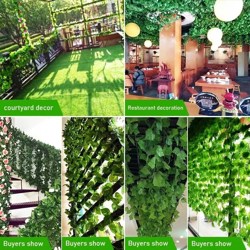 Artificial ivy leaf garland, 2.1 meters long, silk hanging vine decoration for home, garden, wedding, or party decor.