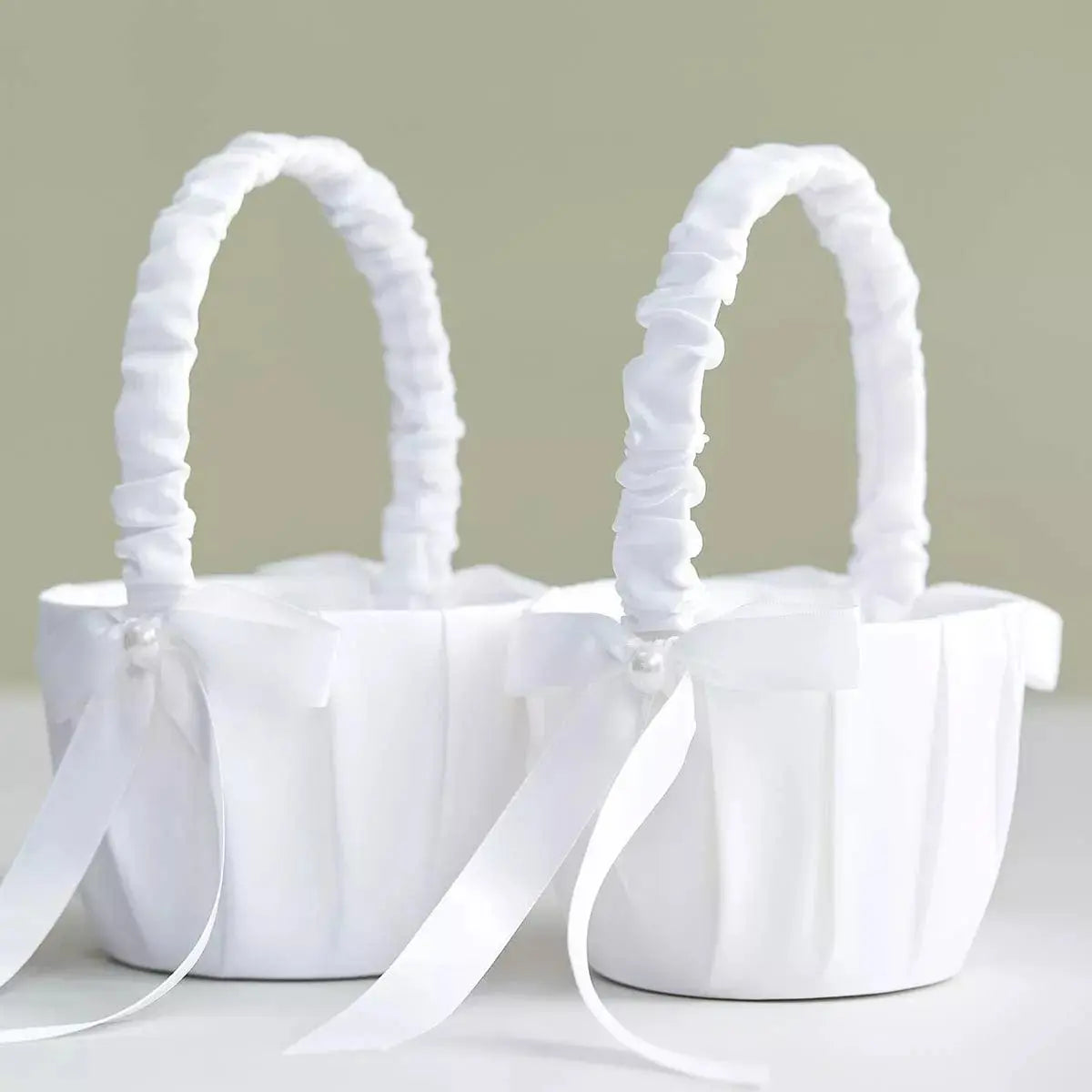 White silk flower girl basket from YONGSNOW, 20cm, elegant wedding ceremony decor with floral design for bridal and kids' parties