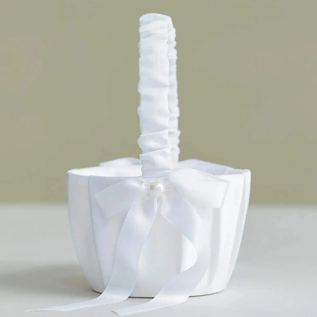 White silk flower girl basket from YONGSNOW, 20cm, perfect for wedding ceremony decor, held by kids during the wedding procession.