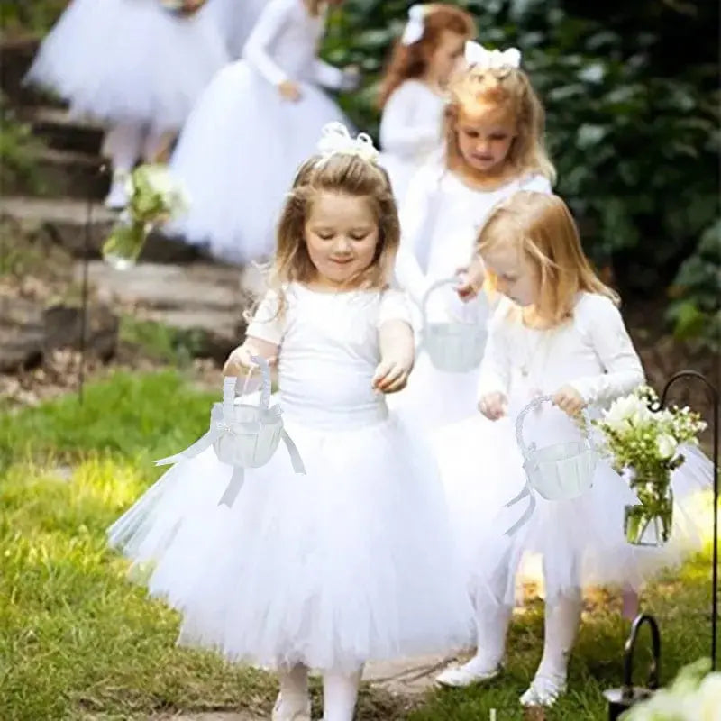White silk flower girl basket from YONGSNOW, 20cm, ideal for wedding ceremony decor and flower girl accessories.