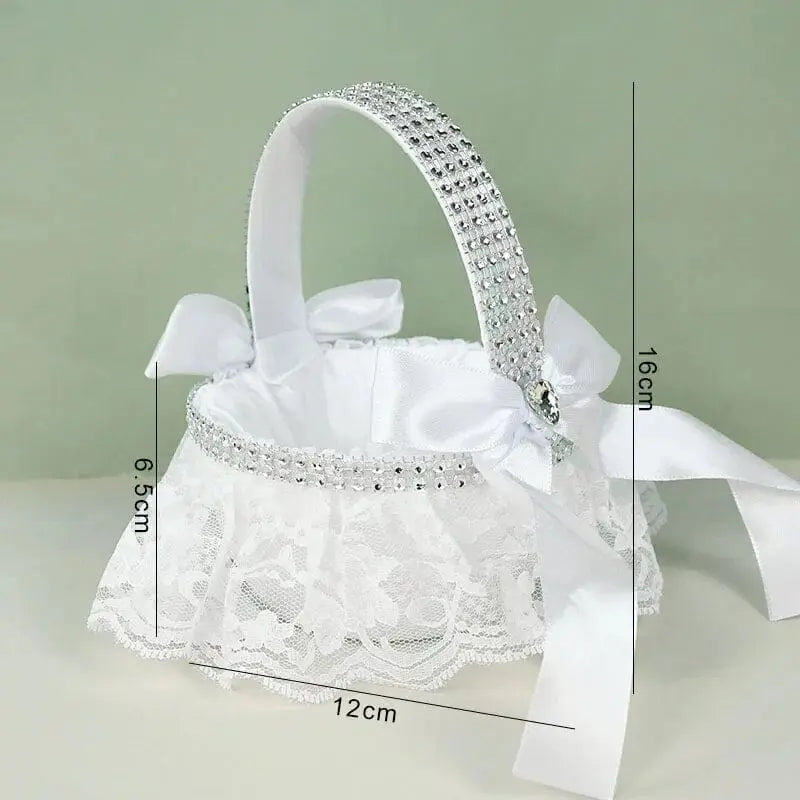 White silk flower girl basket from YONGSNOW, 20cm, ideal for wedding ceremony decor and bridal party accessories.