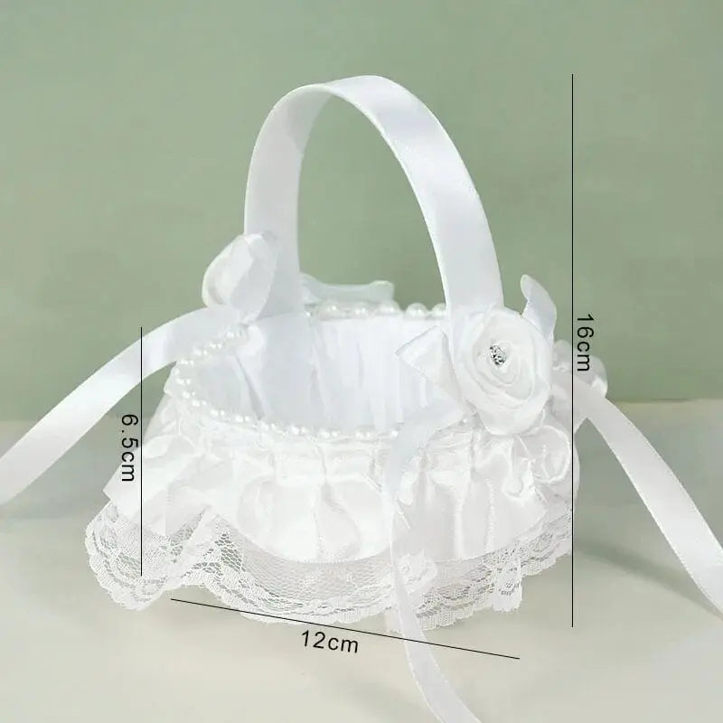 White silk flower girl basket from YONGSNOW, 20cm, ideal for wedding ceremony decor, held by children for flower girl accessories