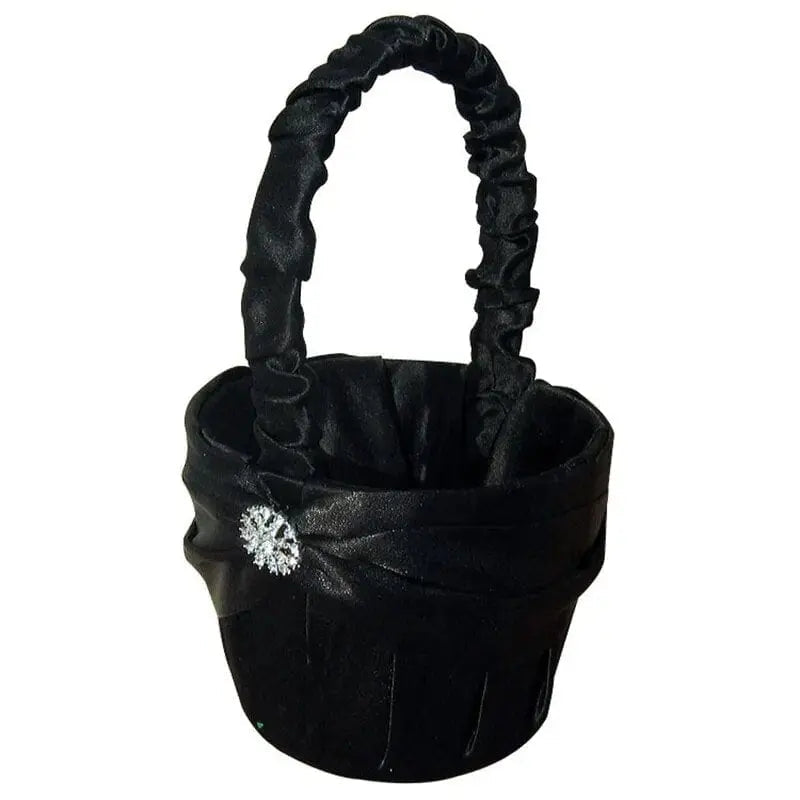 White silk flower girl basket, 20cm, for wedding ceremony decor, held by a young girl, featuring elegant floral design.