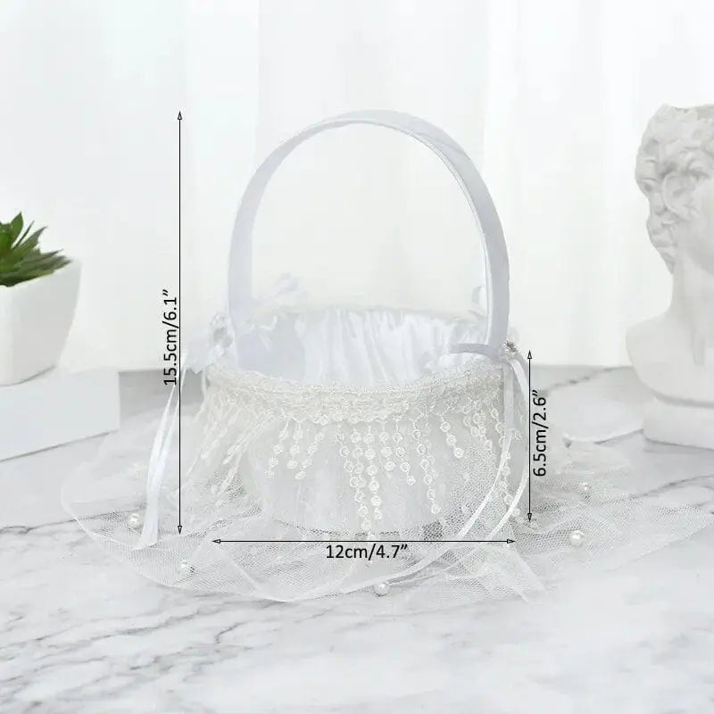 White silk flower girl basket from YONGSNOW, 20cm, used for wedding ceremony decor, held by flower girls during the event.