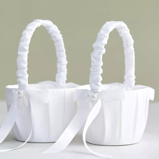 20 cm White Flower Girls Basket Silk Wedding Basket for Flower Bride/Kids Hand Held Wedding Ceremony Party Decorations - SHOWLU FASHION STORE