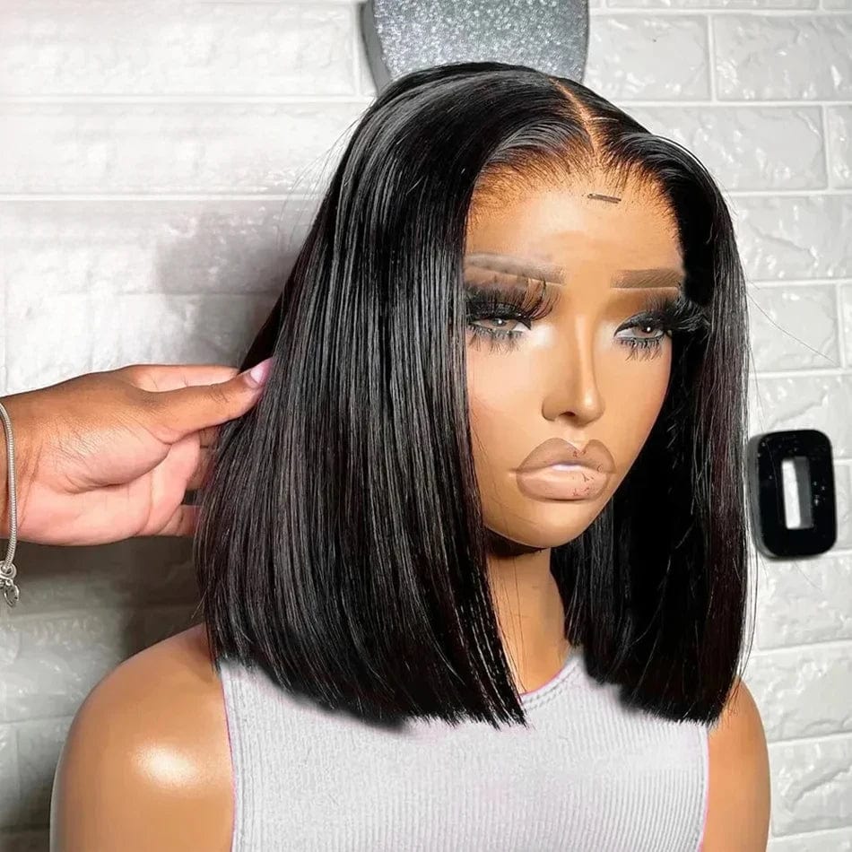 SHOWLU Fashion Store straight short bob wig with 13x4 lace front, 200 density, 100% human hair, for black women, 12-14 inches