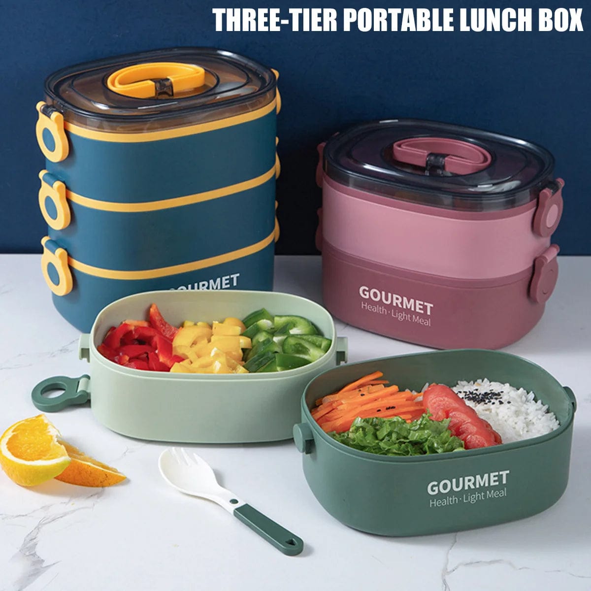 2000ML Lunch Box Portable 3 Layer Children Student Bento Box Leakproof Microwavable Food Container School Travel Office Picnic - SHOWLU FASHION STORE