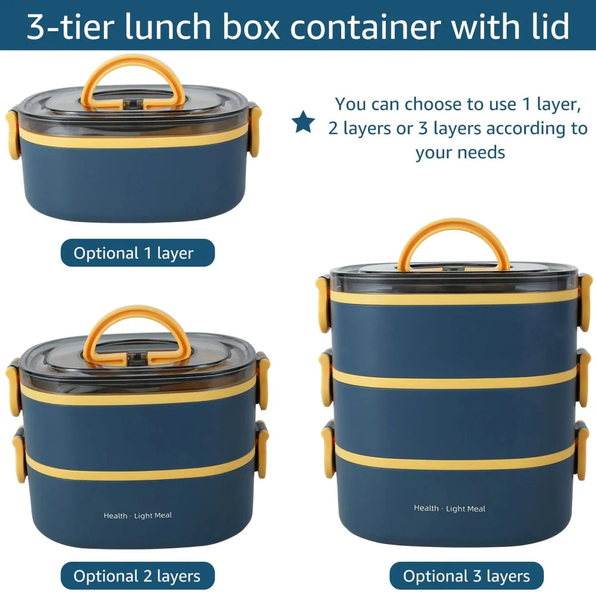 Willstar 2000ML Bento Lunch Box by SHOWLU FASHION STORE, 3-layer leakproof food container for kids, students, and travel.