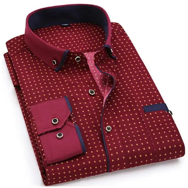 Men’s slim fit polka dot dress shirt by SHOWLU FASHION STORE, long sleeve cotton top with casual and business style.
