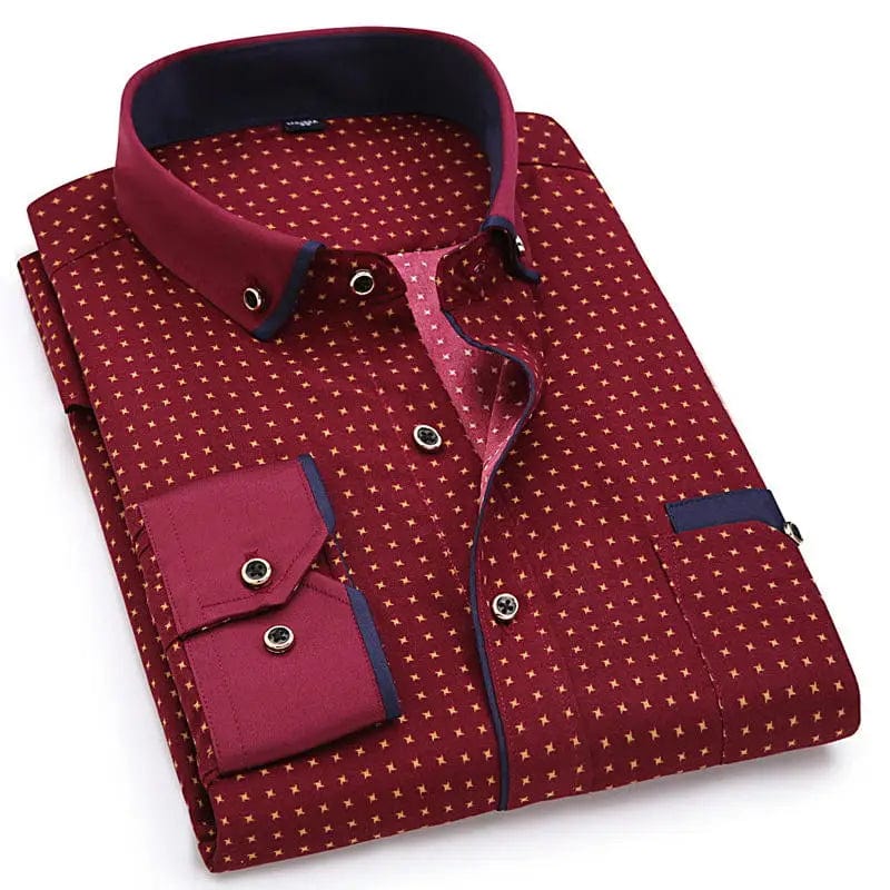 SHOWLU Men's slim fit polka dot dress shirt with long sleeves, made of soft, comfortable cotton for casual or business wear.