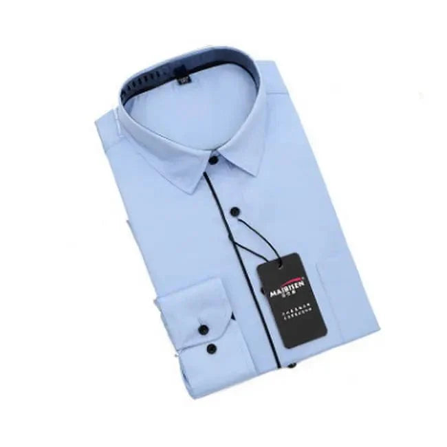 SHOWLU Men's slim fit polka dot dress shirt, long sleeve cotton top, stylish casual and business wear for men.