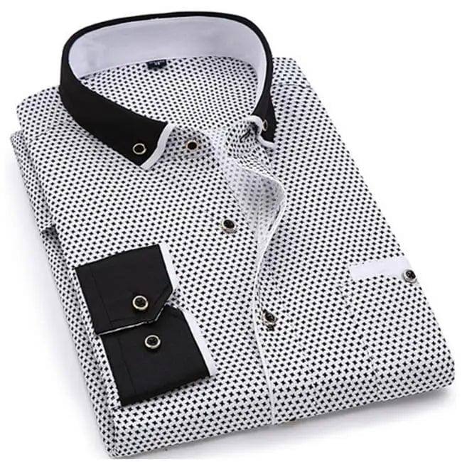 SHOWLU Men's slim fit polka dot dress shirt with long sleeves, cotton fabric, suitable for business or casual wear.