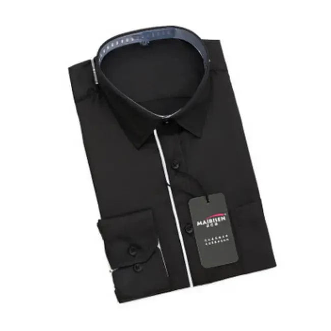 SHOWLU Men's slim fit polka dot dress shirt, long sleeve cotton top with printed design, ideal for casual or business wear.