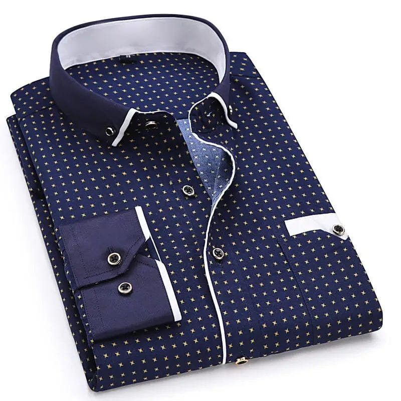Slim fit men's polka dot dress shirt by SHOWLU FASHION STORE, long sleeve cotton top for casual or business wear.
