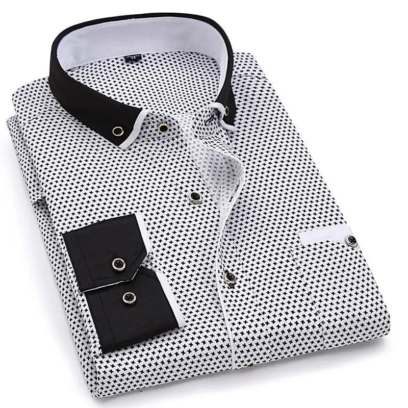 SHOWLU Men's slim fit polka dot dress shirt, long sleeve cotton top, stylish casual and business wear for men.
