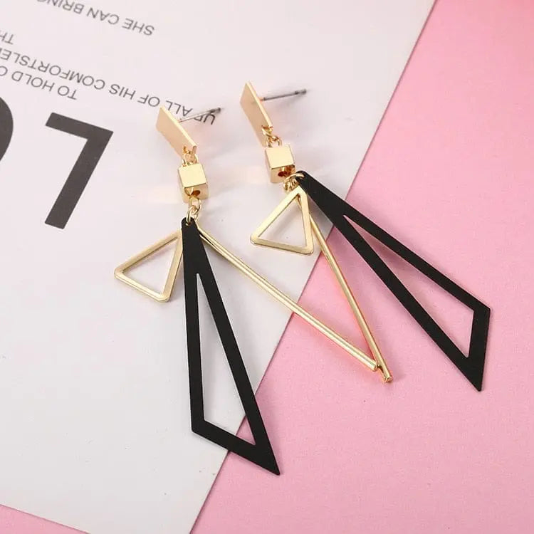 Showlu Korean geometric triangle tassel drop earrings for women with long dangle design and stylish jewelry detail.