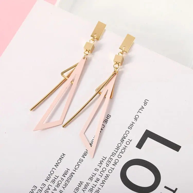 Showlu Korean geometric triangle tassel dangle earrings for women with stylish drop design and modern jewelry look.