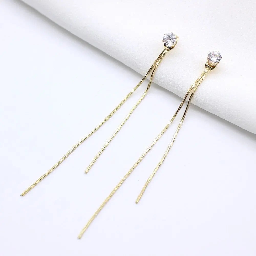 Showlu Korean geometric triangle tassel dangle earrings for women featuring long statement design with modern jewelry style