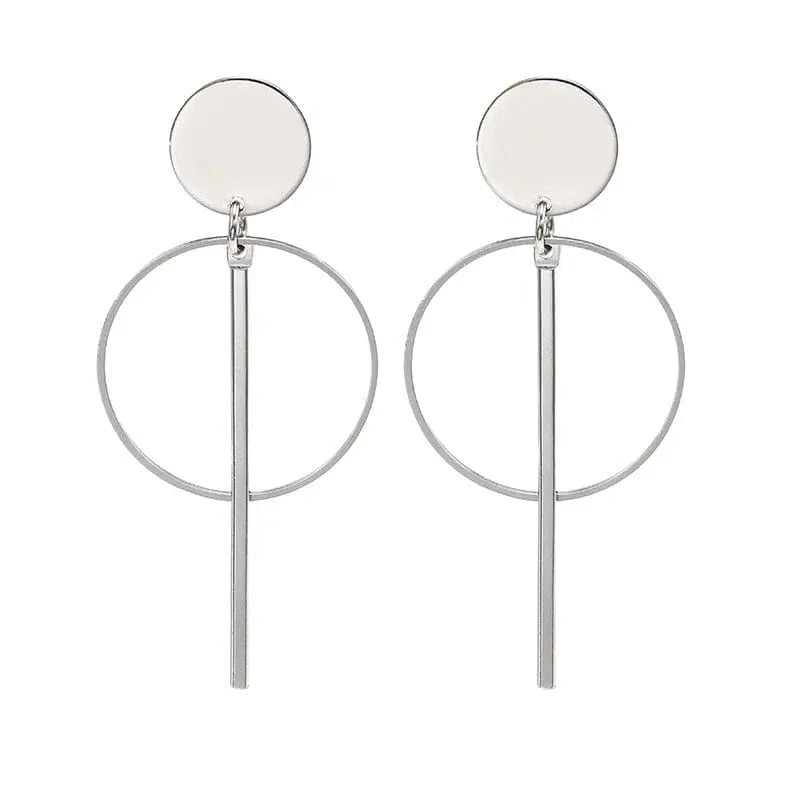 Showlu Korean geometric triangle tassel drop earrings for women with long, statement dangle design in fashion jewelry style