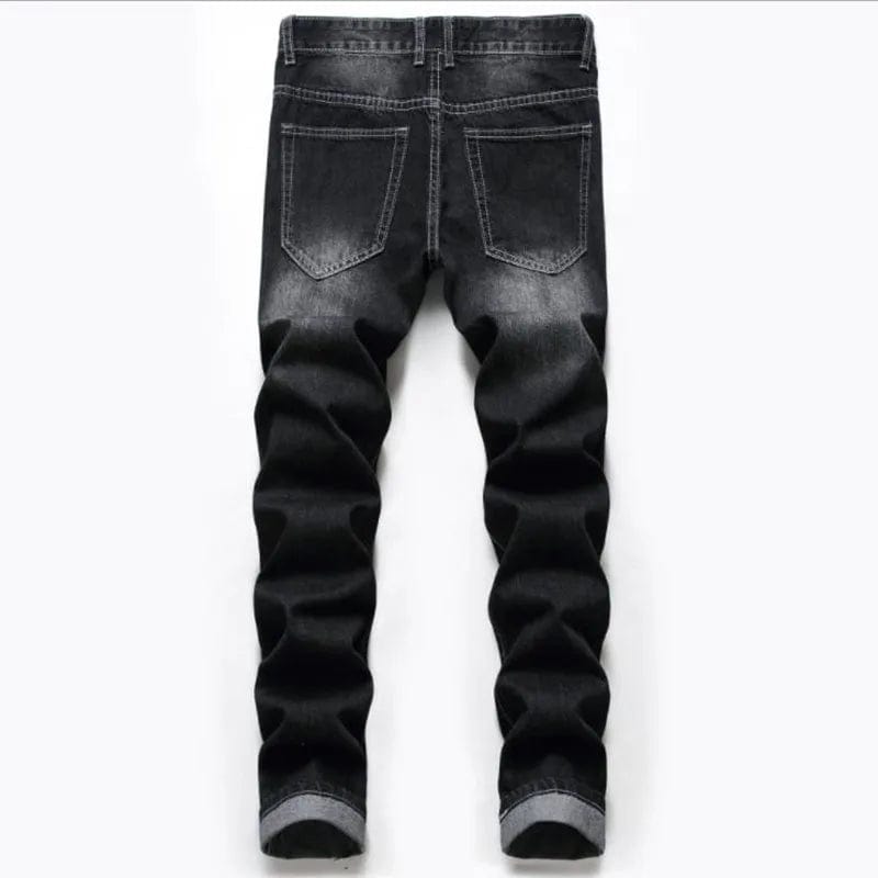 2021 Men's Ripped Jeans Spring Autumn Designer Slim Fit Black Gray Denim Pants Male Jeans Distressed Destroyed Trousers - SHOWLU FASHION STORE