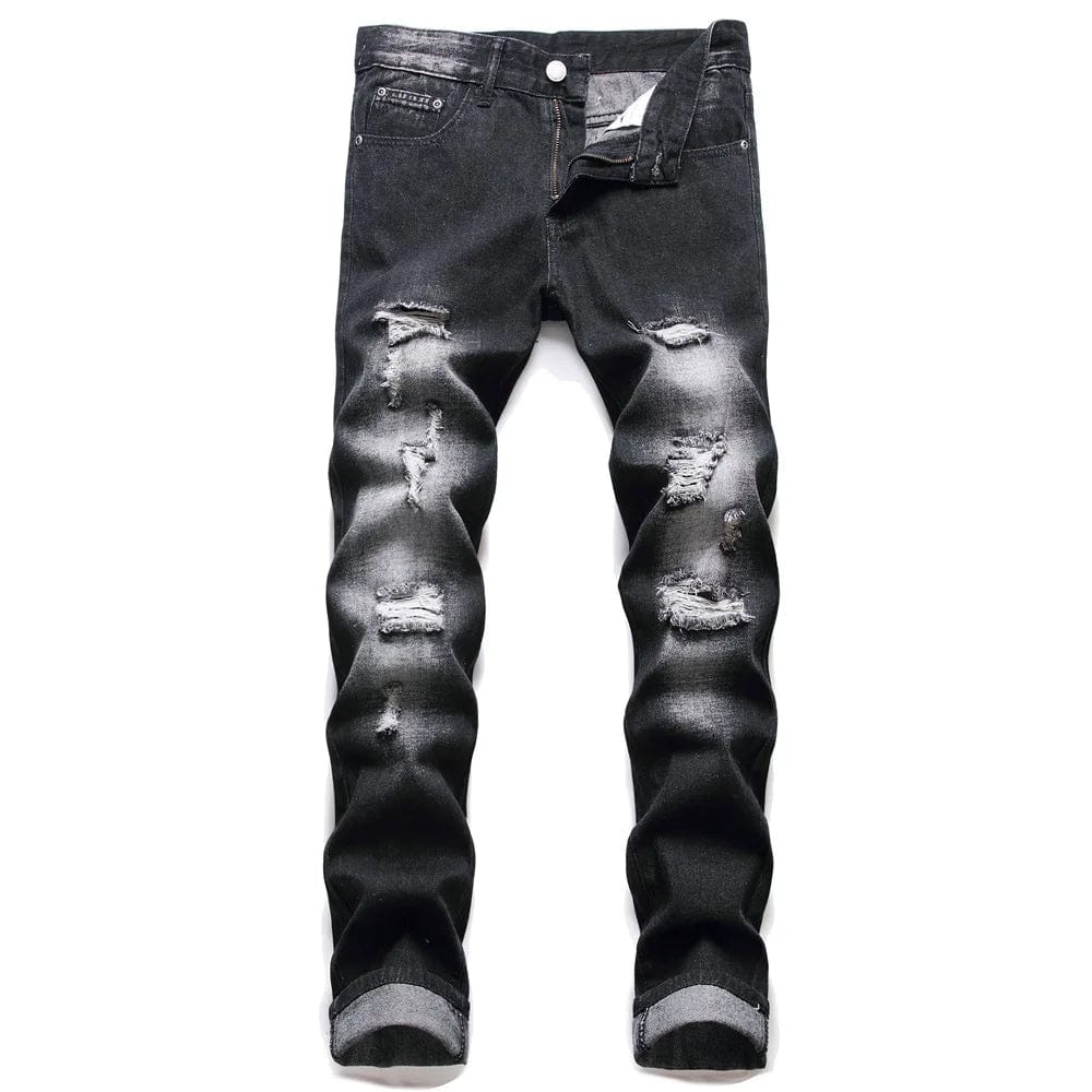 2021 Men's Ripped Jeans Spring Autumn Designer Slim Fit Black Gray Denim Pants Male Jeans Distressed Destroyed Trousers - SHOWLU FASHION STORE