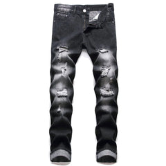 2021 Men's Ripped Jeans Spring Autumn Designer Slim Fit Black Gray Denim Pants Male Jeans Distressed Destroyed Trousers - SHOWLU FASHION STORE