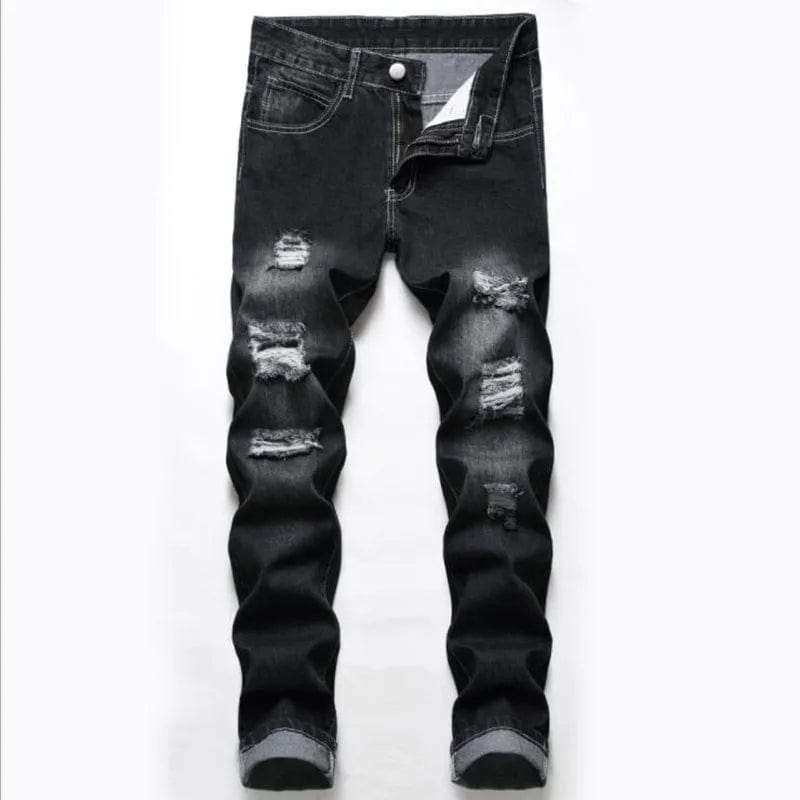 2021 Men's Ripped Jeans Spring Autumn Designer Slim Fit Black Gray Denim Pants Male Jeans Distressed Destroyed Trousers - SHOWLU FASHION STORE