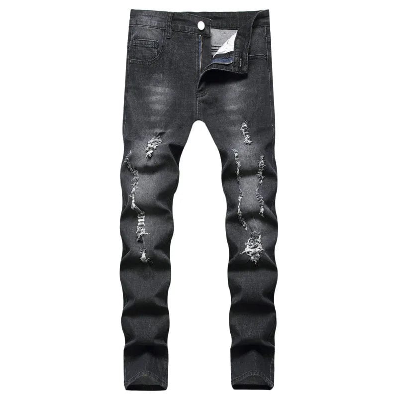 2021 Men's Ripped Jeans Spring Autumn Designer Slim Fit Black Gray Denim Pants Male Jeans Distressed Destroyed Trousers - SHOWLU FASHION STORE