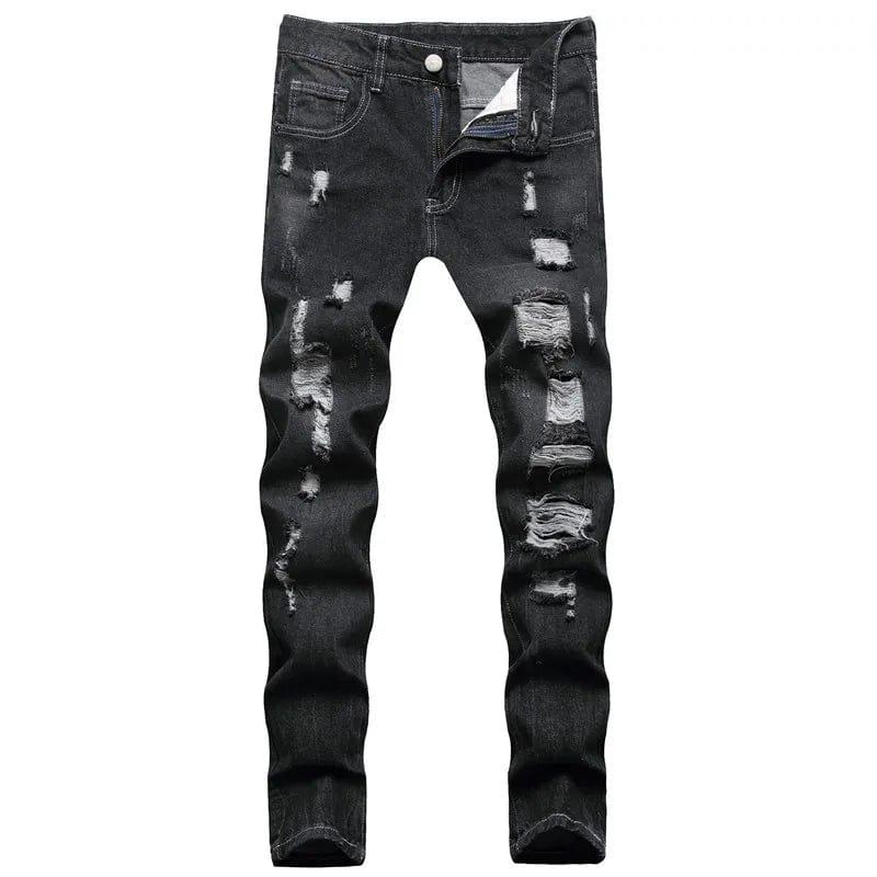 2021 Men's Ripped Jeans Spring Autumn Designer Slim Fit Black Gray Denim Pants Male Jeans Distressed Destroyed Trousers - SHOWLU FASHION STORE