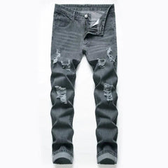 2021 Men's Ripped Jeans Spring Autumn Designer Slim Fit Black Gray Denim Pants Male Jeans Distressed Destroyed Trousers - SHOWLU FASHION STORE