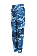 Showlu Women's camo cargo pants with high waist, military style, featuring multiple camouflage colors and functional hip pockets.