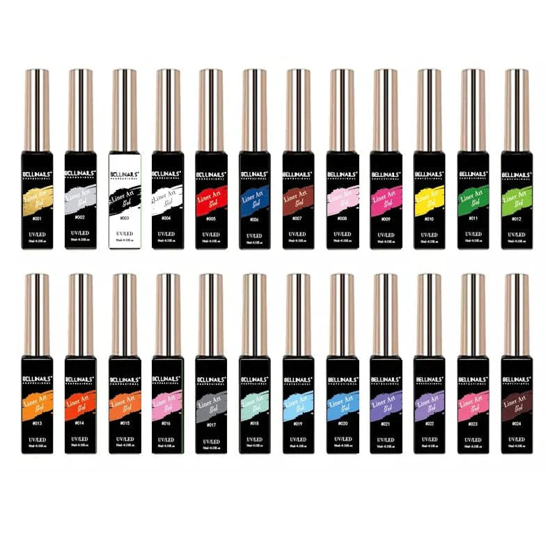 Bellinals 24-color UV LED nail gel liner set from Showlu Fashion Store with vibrant long-lasting gel for nail art and painting designs.