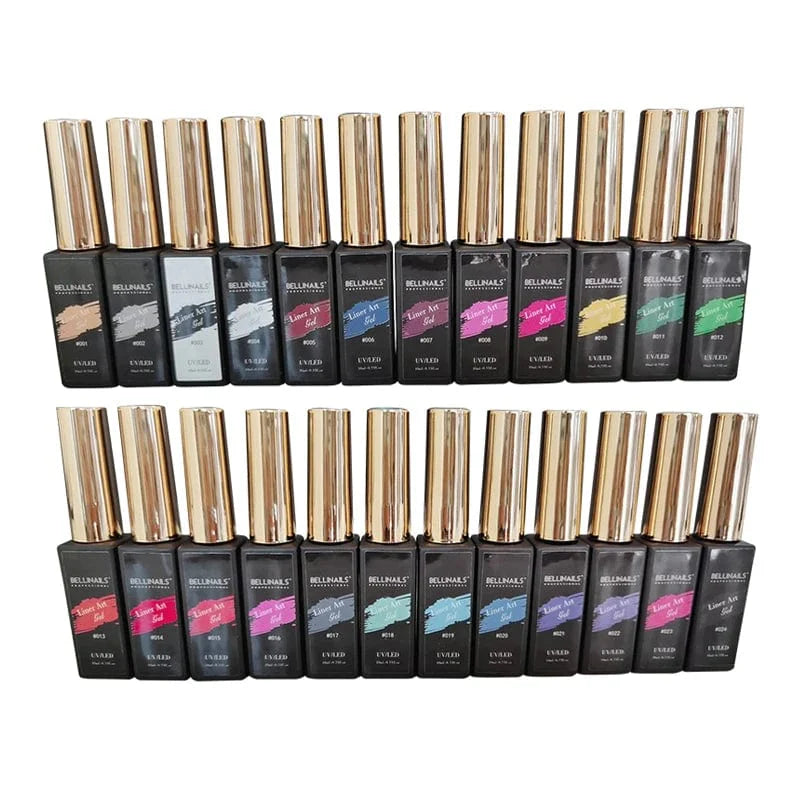Showlu Fashion Store Bellinals 24-color UV LED nail gel liner set with long-lasting, vibrant gel for nail art and detailed designs.