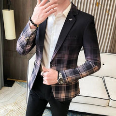 2021 Spring Men's Plaid Blazer Fashion Business Casual Men's Slim Suit Jacket Large Size Casual Banquet Wedding Party Club Dress - SHOWLU FASHION STORE