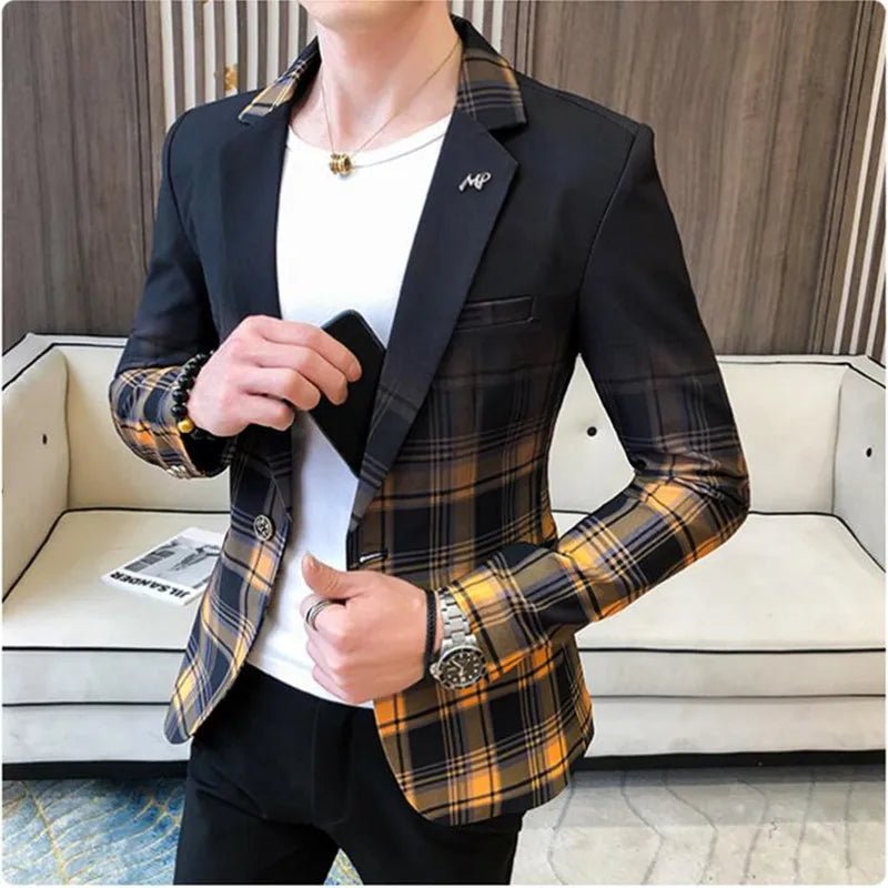 2021 Spring Men's Plaid Blazer Fashion Business Casual Men's Slim Suit Jacket Large Size Casual Banquet Wedding Party Club Dress - SHOWLU FASHION STORE