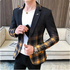 2021 Spring Men's Plaid Blazer Fashion Business Casual Men's Slim Suit Jacket Large Size Casual Banquet Wedding Party Club Dress - SHOWLU FASHION STORE