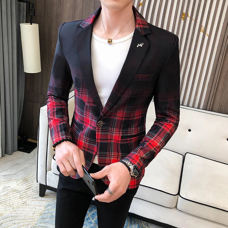 2021 Spring Men's Plaid Blazer Fashion Business Casual Men's Slim Suit Jacket Large Size Casual Banquet Wedding Party Club Dress - SHOWLU FASHION STORE