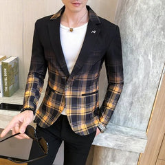 2021 Spring Men's Plaid Blazer Fashion Business Casual Men's Slim Suit Jacket Large Size Casual Banquet Wedding Party Club Dress - SHOWLU FASHION STORE