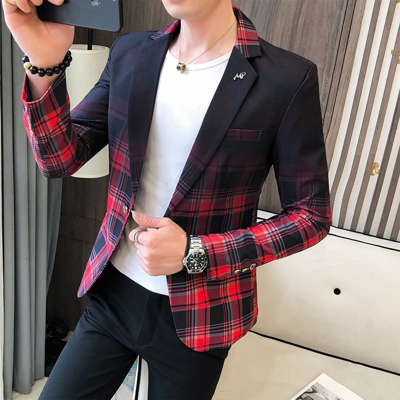 2021 Spring Men's Plaid Blazer Fashion Business Casual Men's Slim Suit Jacket Large Size Casual Banquet Wedding Party Club Dress - SHOWLU FASHION STORE